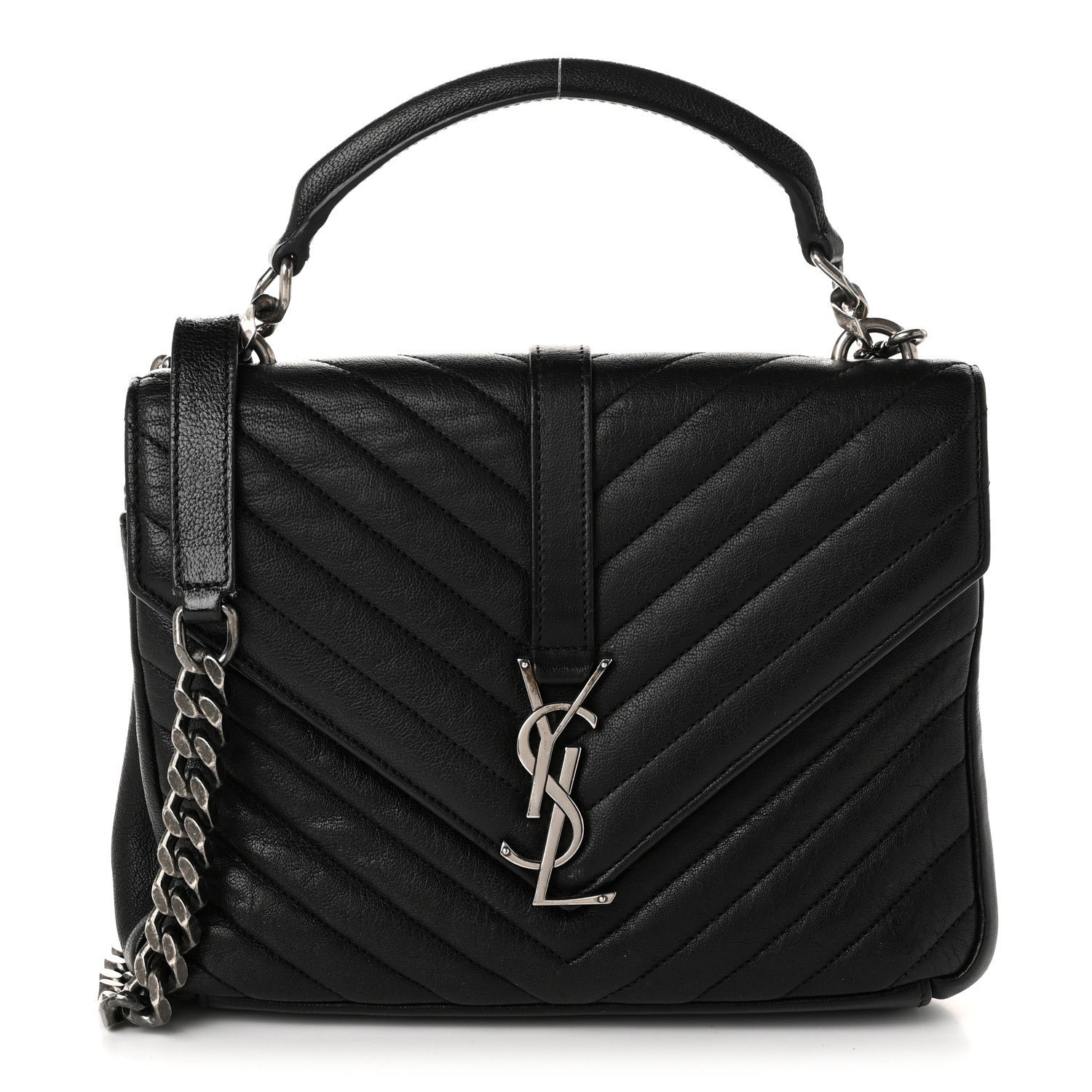 Saint Laurent Sheepskin Matelasse Chevron Monogram Medium College Bag Black