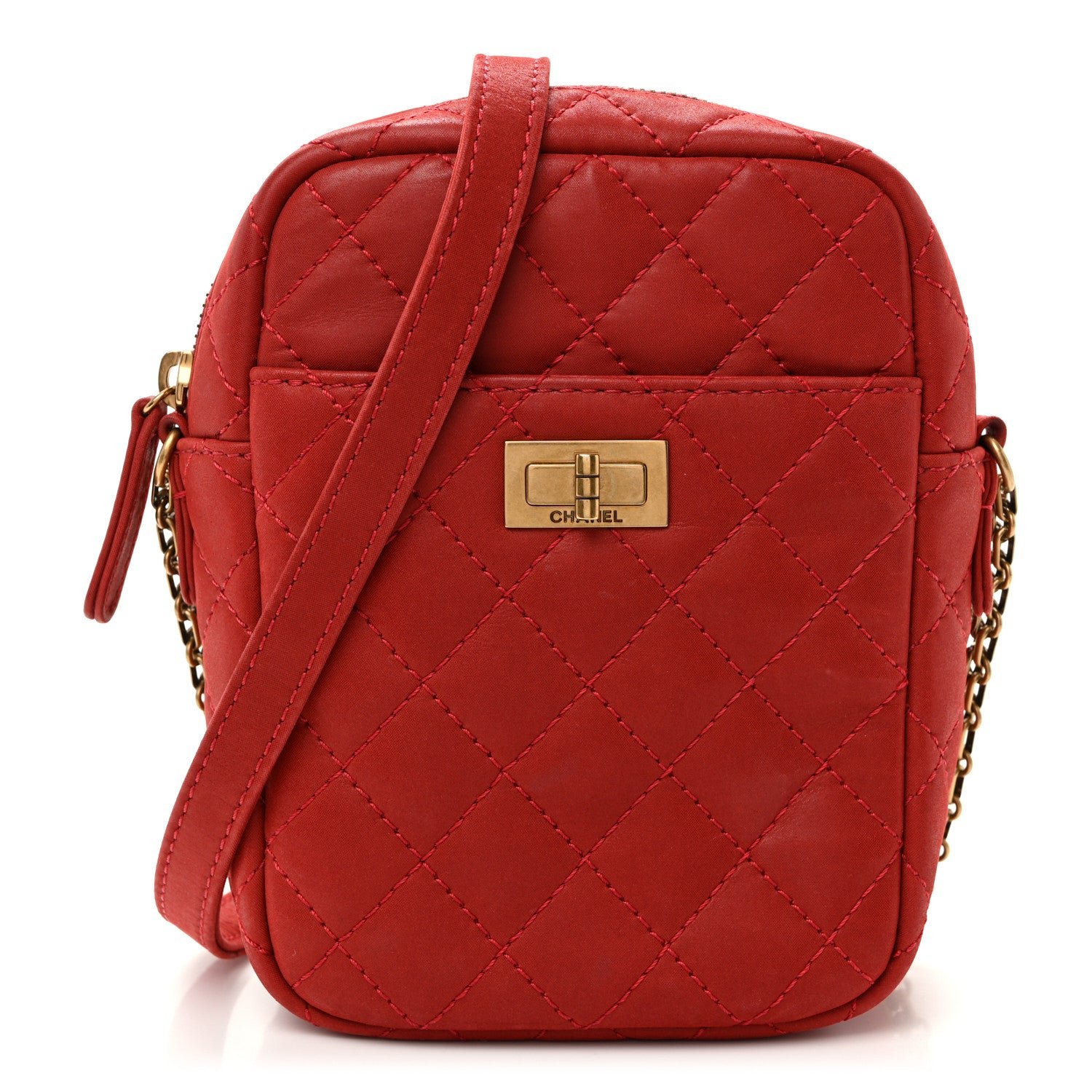 Chanel Iridescent Calfskin Quilted Reissue Camera Case Red