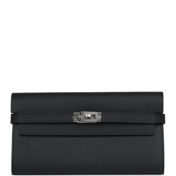 Hermes Kelly Long Wallet Black Epsom Palladium Hardware
