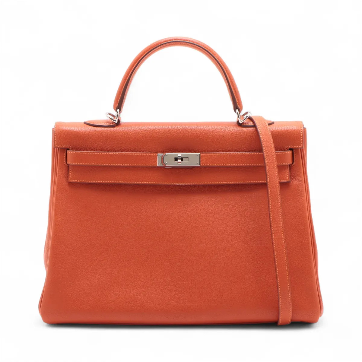 Hermès Kelly 35 Le Tournay Chevre Coromandel Orange Silver Metal Fittings
