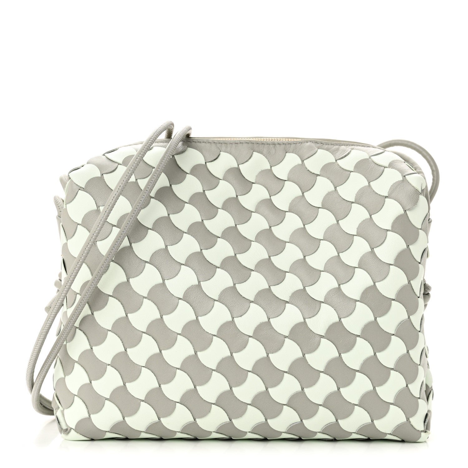 Bottega Veneta Nappa Wavy Bicolor Intrecciato Small Loop Camera Bag Agate Grey Glacier