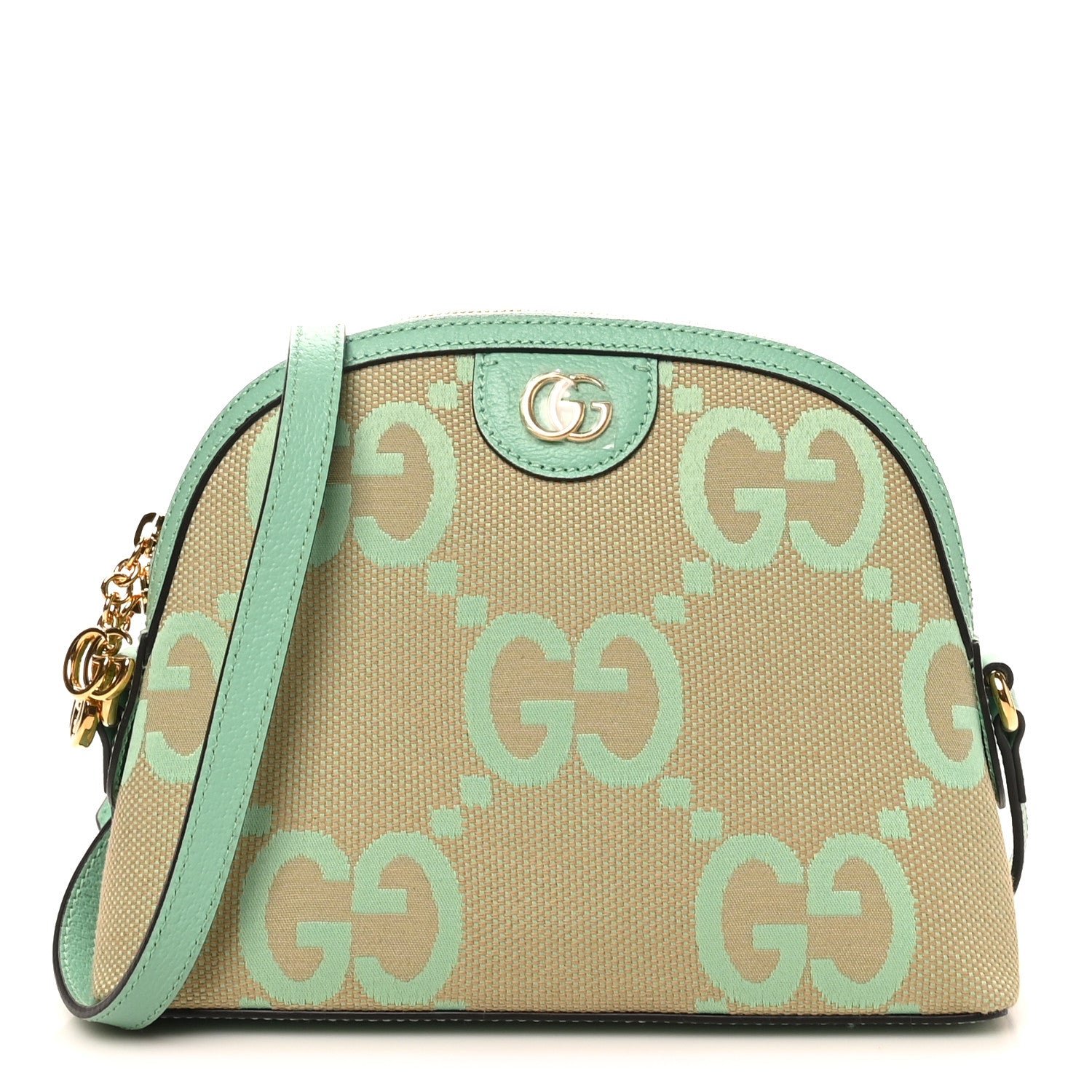 Gucci Monogram Jumbo GG Textured Dollar Calfskin Small Ophidia Dome Shoulder Bag Beige Pepperlight Mint