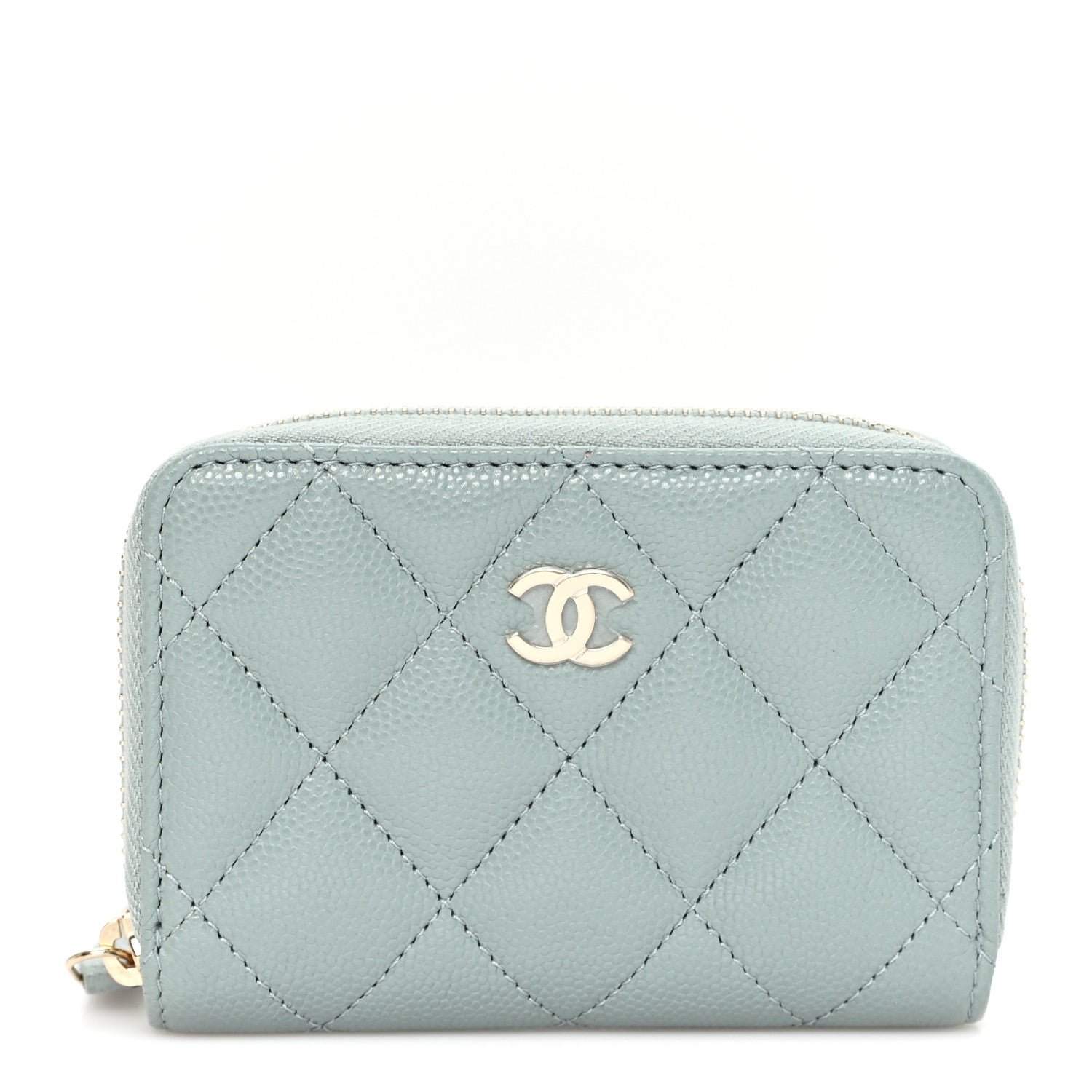 Chanel Caviar Quilted Zip Around Coin Purse Wallet Grey