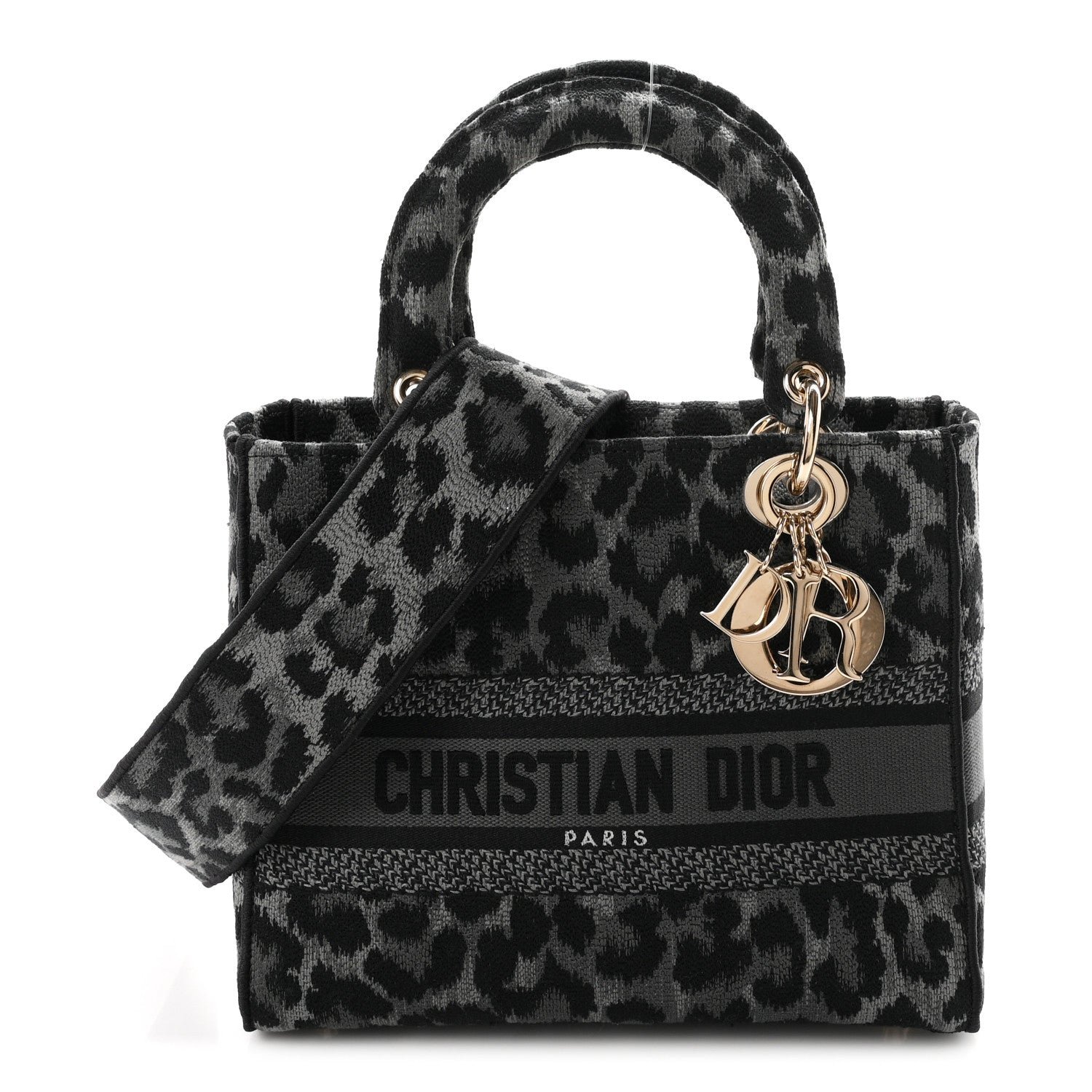 Christian Dior Canvas Medium Mizza Embroidered Lady D-Lite Grey