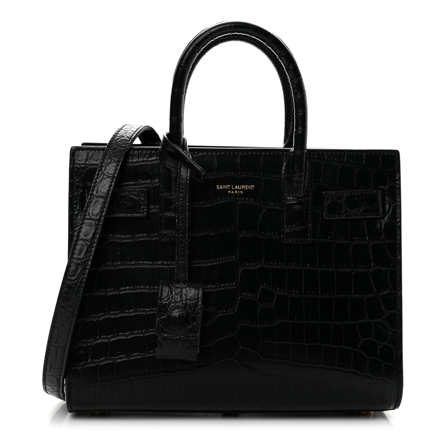 Calfskin Crocodile Embossed Nano Sac De Jour Black