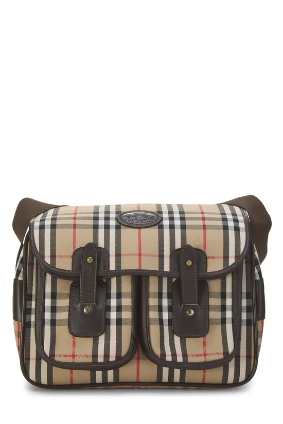 Burberry Brown Haymarket Check Front Pocket Messenger Small