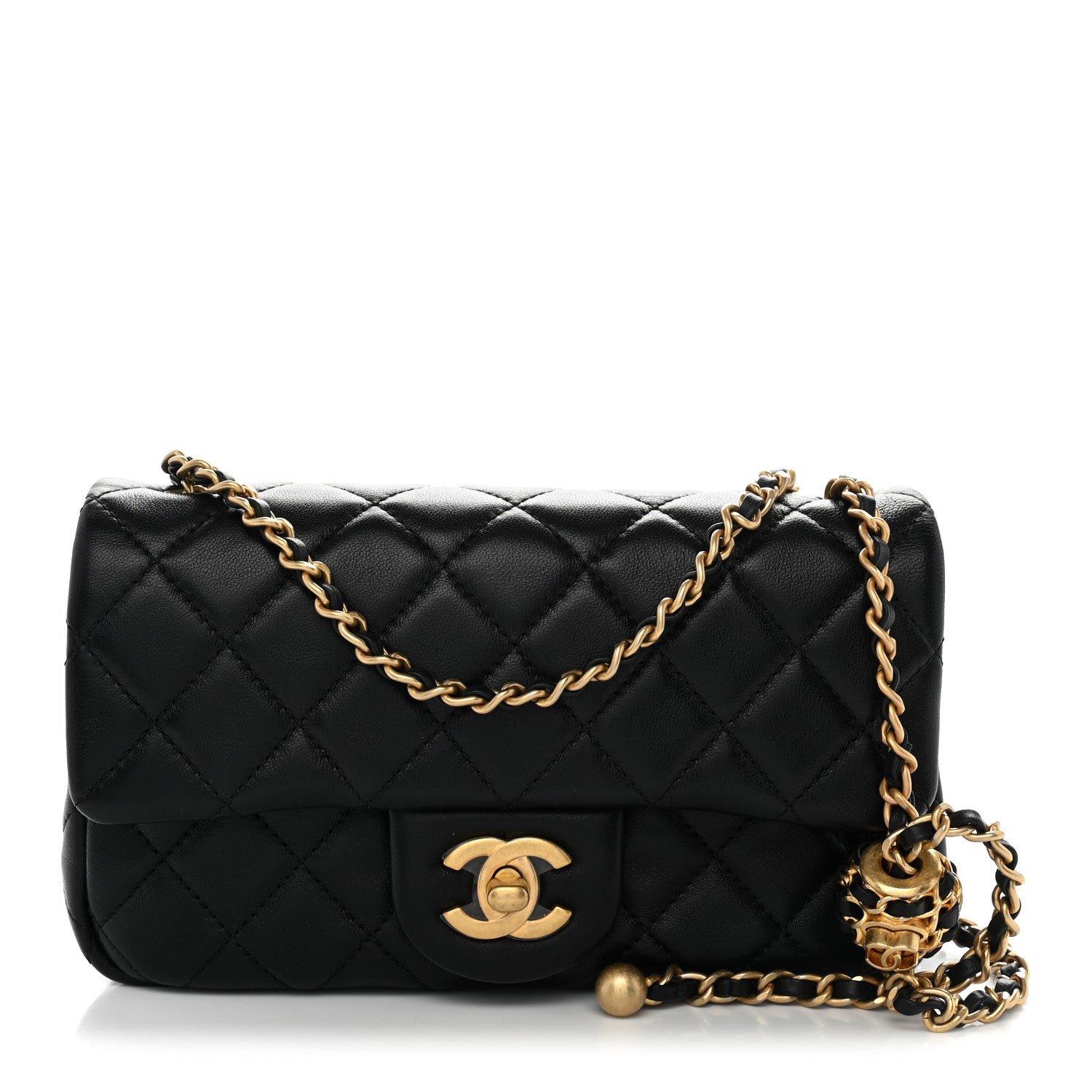 Chanel Lambskin Quilted Mini Rectangular Pearl Crush Flap Black