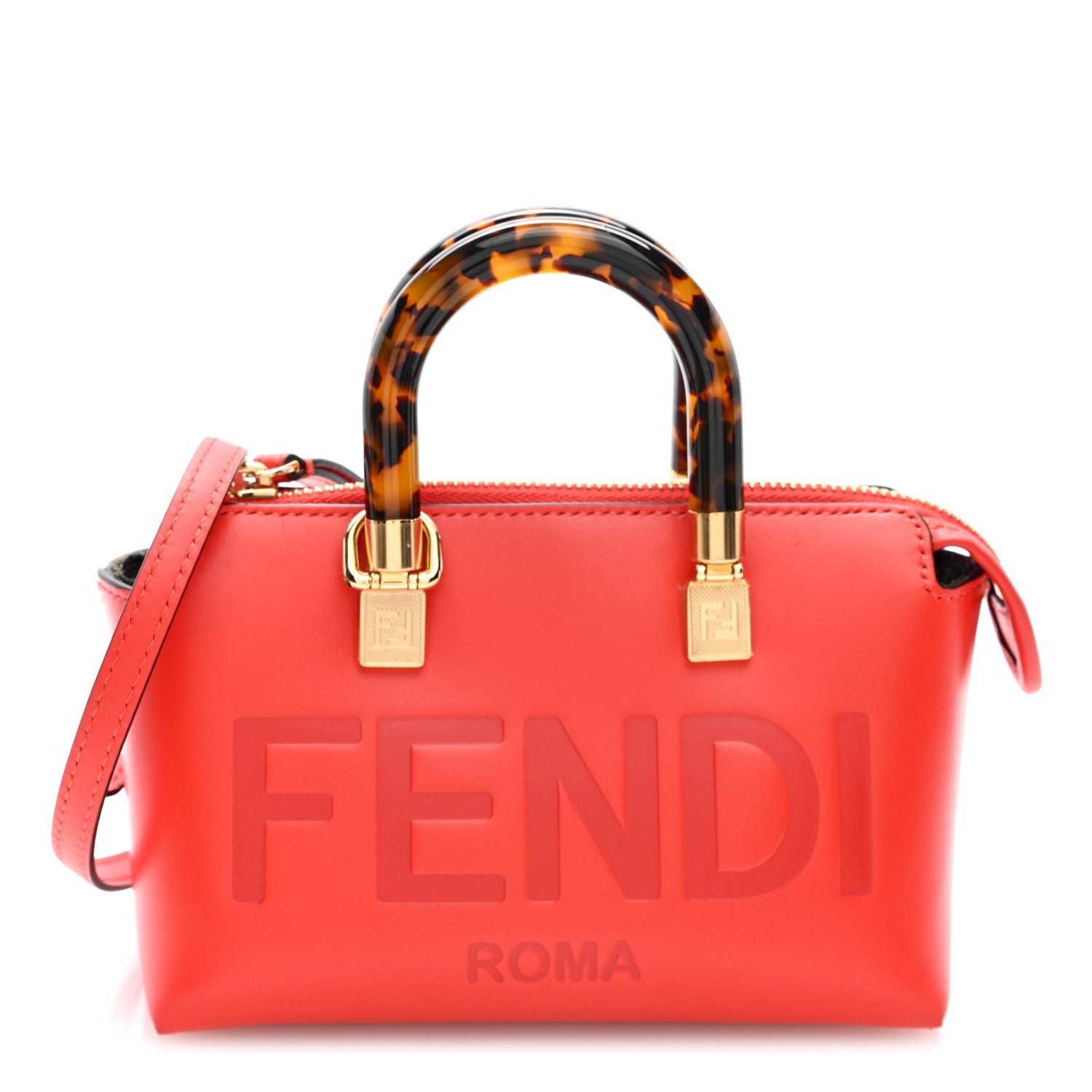 Fendi Vitello King Plexiglass Logo Embossed Mini By The Way Top Handle Boston Bag Papavero