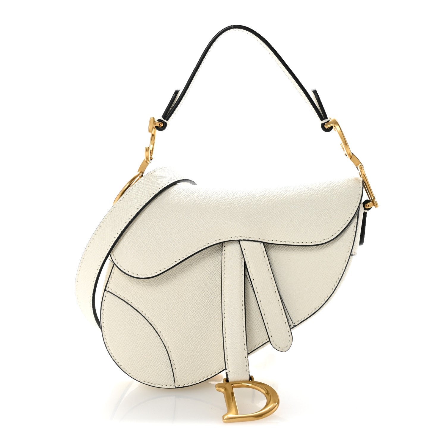 Christian Dior Grained Calfskin Mini Saddle Bag With Strap White