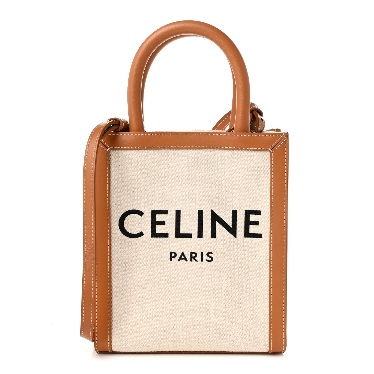Celine Canvas Calfskin Mini Vertical Cabas Natural Tan