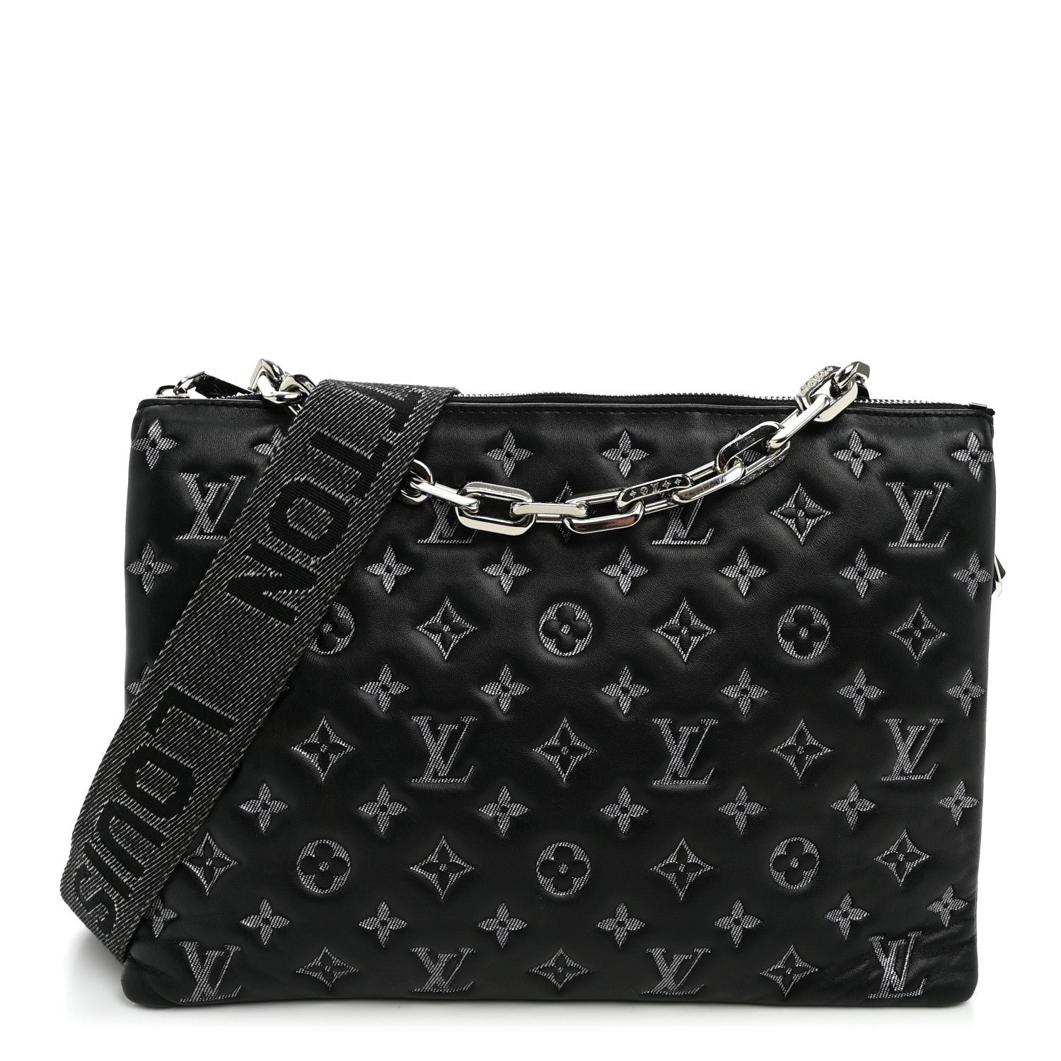 Louis Vuitton Lambskin Embossed Monogram Coussin MM Black Gray