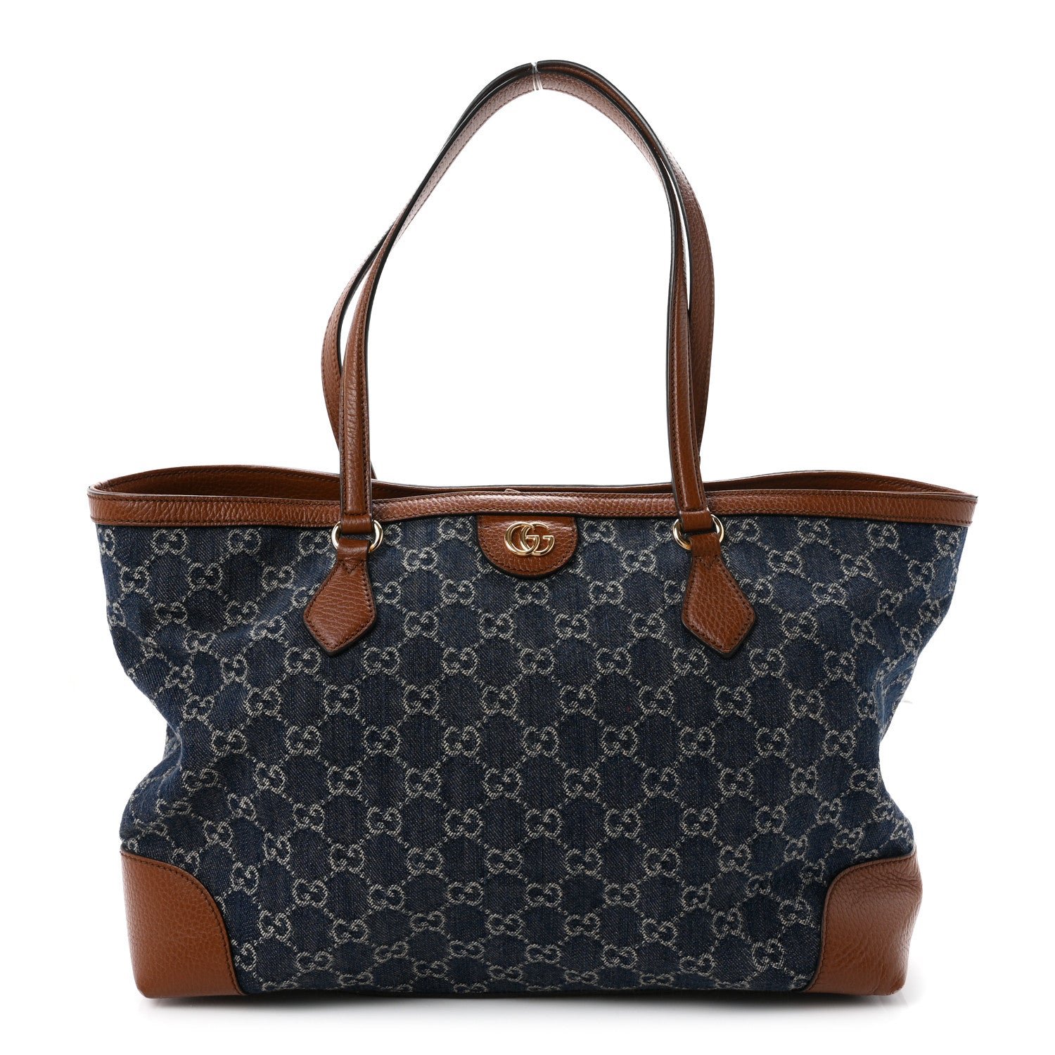Gucci New Denim GG Monogram Medium Ophidia Shopping Tote Blue Tea Cuir