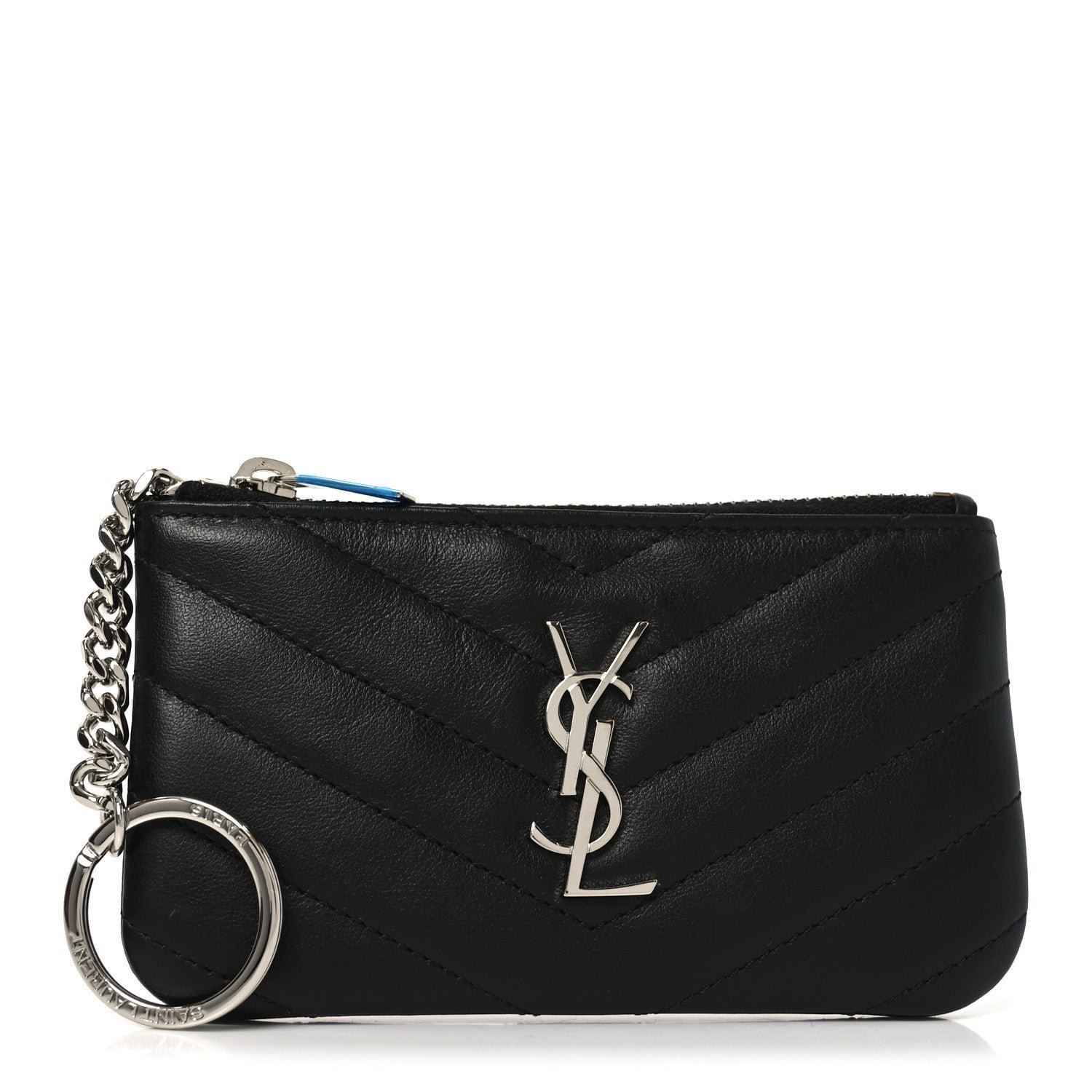 Saint Laurent Calfskin Matelasse Monogram Key Pouch Black