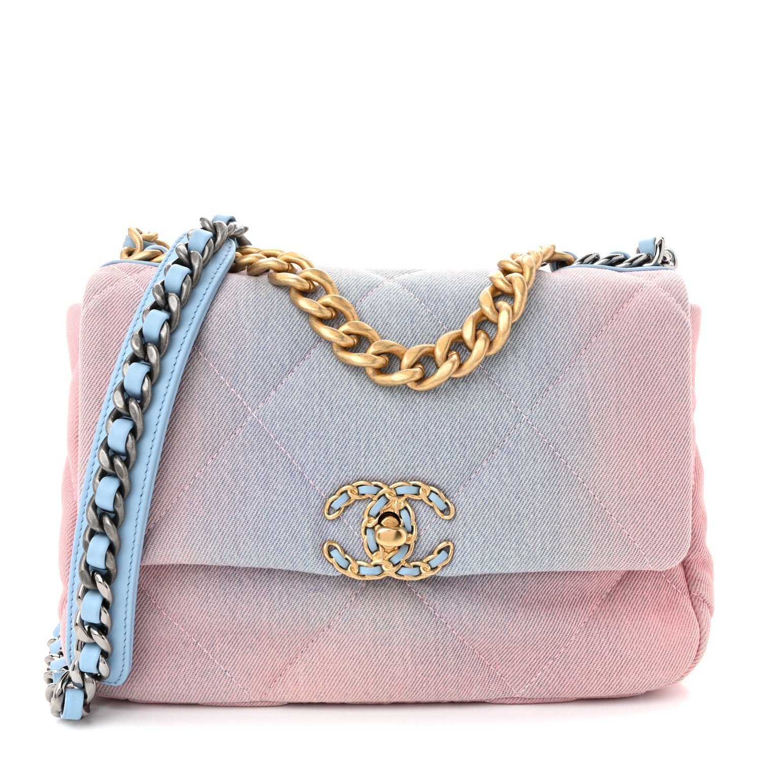 Chanel Denim Quilted Medium Chanel 19 Flap Blue Pink