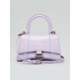 Balenciaga Balenciaga Lilac Croc Embossed Leather Hourglass XS Top Handle Bag