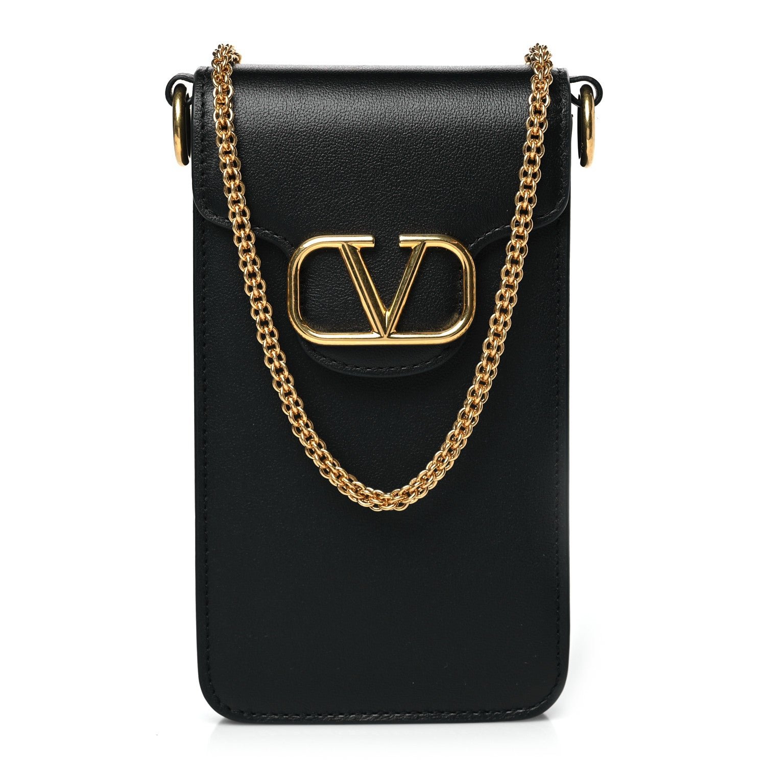 Valentino Garavani Calfskin Loco Phone Case With Chain Black