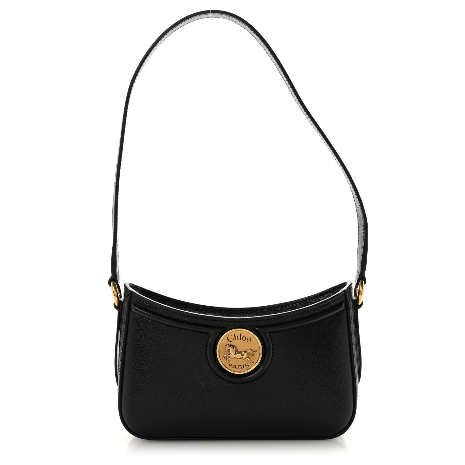 Chloe Calfskin Horse Medal Shoulder Bag Black