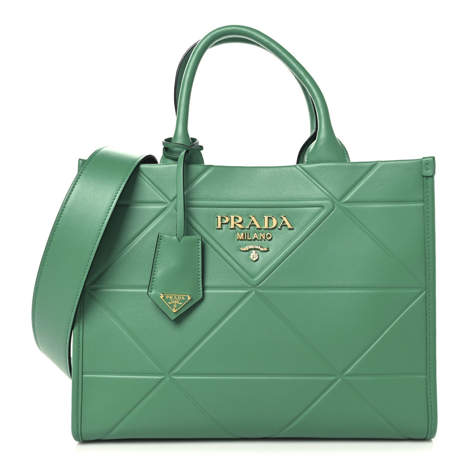 Prada Soft Calfskin Triangolo Symbole Embossed Small Tote Mango