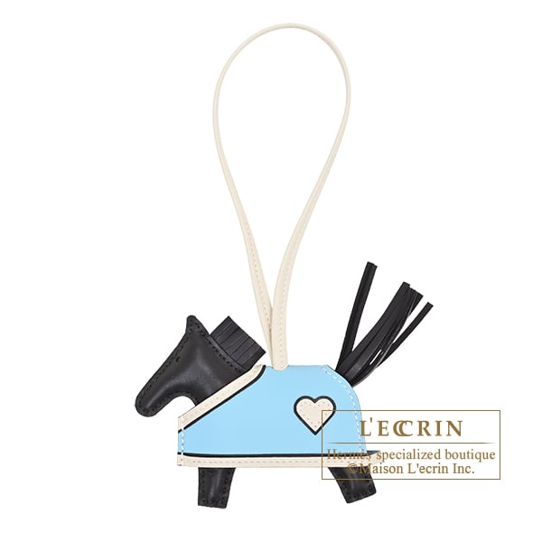 Hermes Rodeo charm Robeo Coeur PM Black/Craie/Celeste Agneau/Swift leather