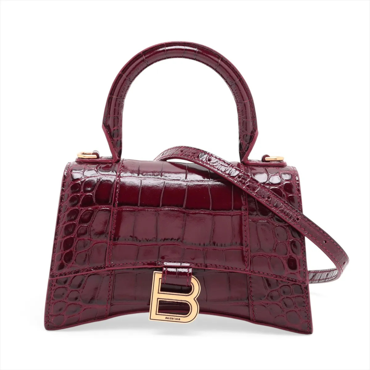 Balenciaga Hour glass XS 592833 Mock Croc 2 Way Handbag Bordeaux