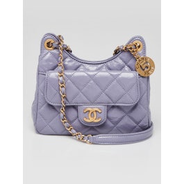 Chanel Purple Quilted Glazed Leather Small Wavy Hobo Bag