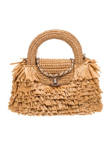 2026 Raffia Fringe Nano Kelly Shopper Bag