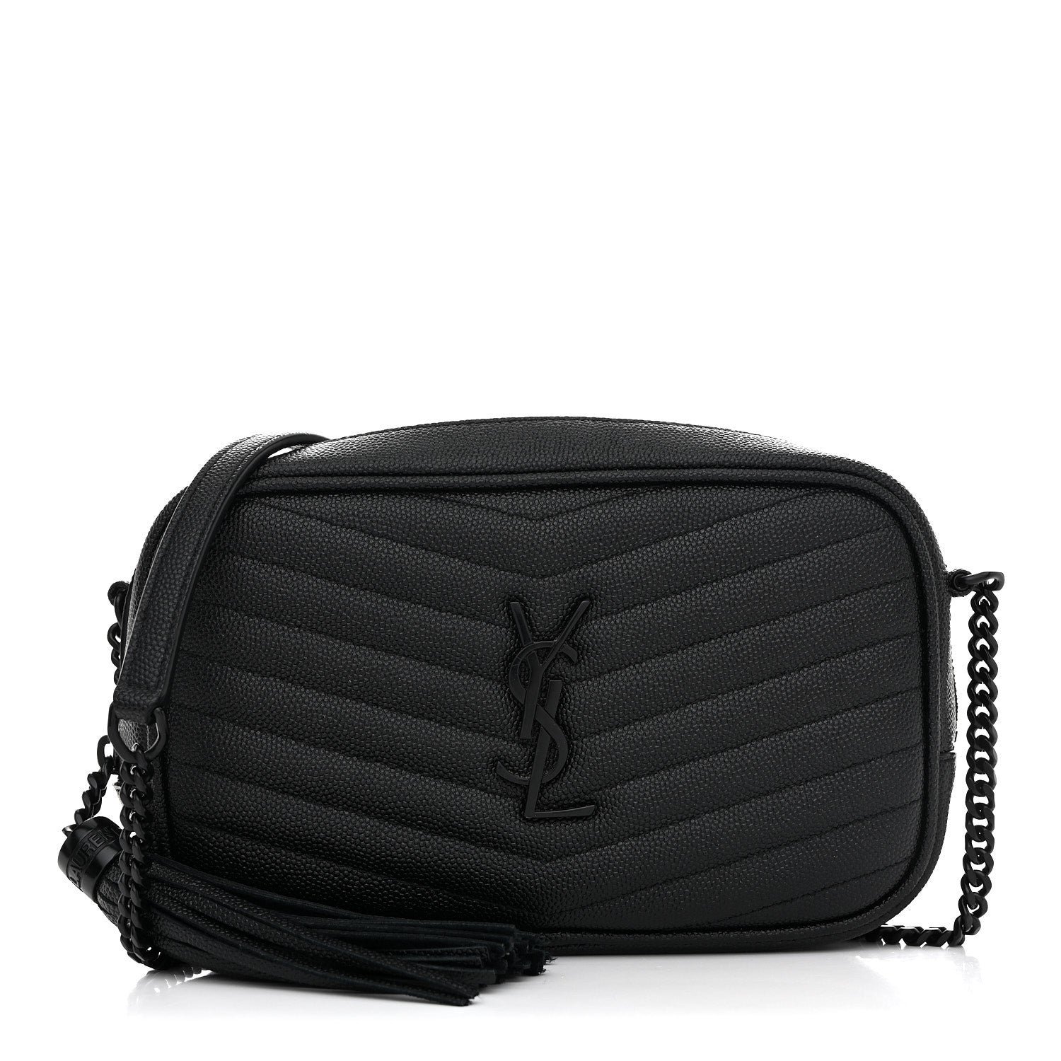 Saint Laurent Grain De Poudre Matelasse Monochrome Monogram Mini Lou Camera Bag Black