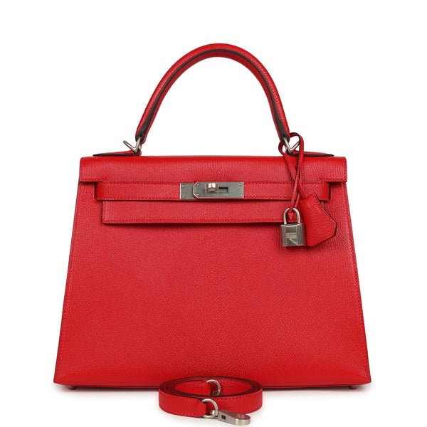 Hermes Hermes Special Order (HSS) Kelly Sellier 28 Rouge De Coeur Chevre Mysore Brushed Palladium Hardware