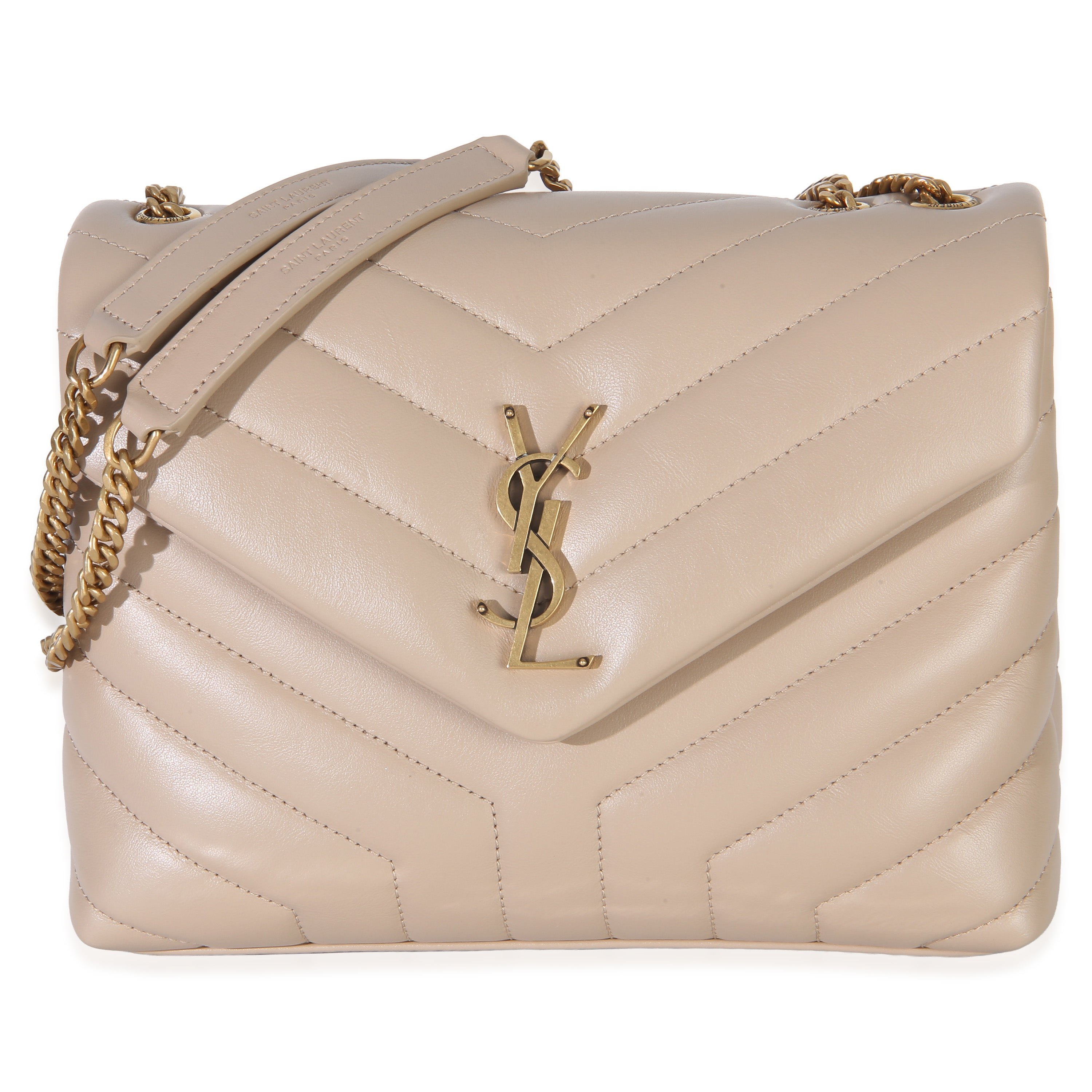 Tan Calfskin Y Quilted Monogram Small Loulou Chain Satchel