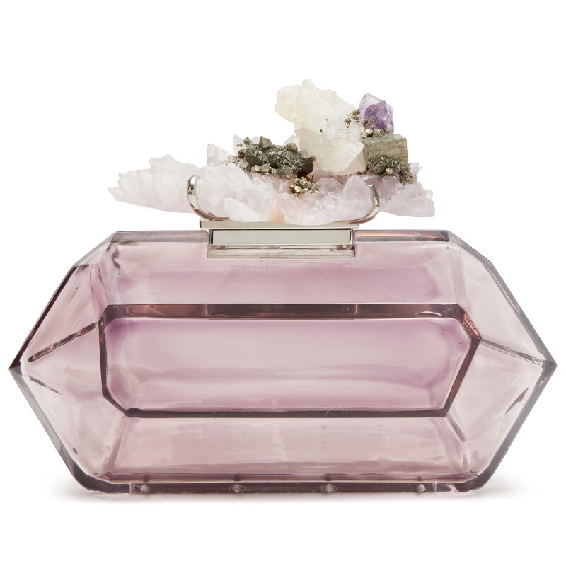 Amethyst Geode Purple Acrylic Minaudière Clutch Silver Hardware, 2012