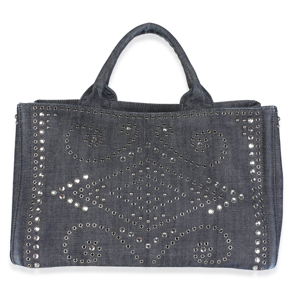 Blue Crystal Embellished Denim Canapa Tote