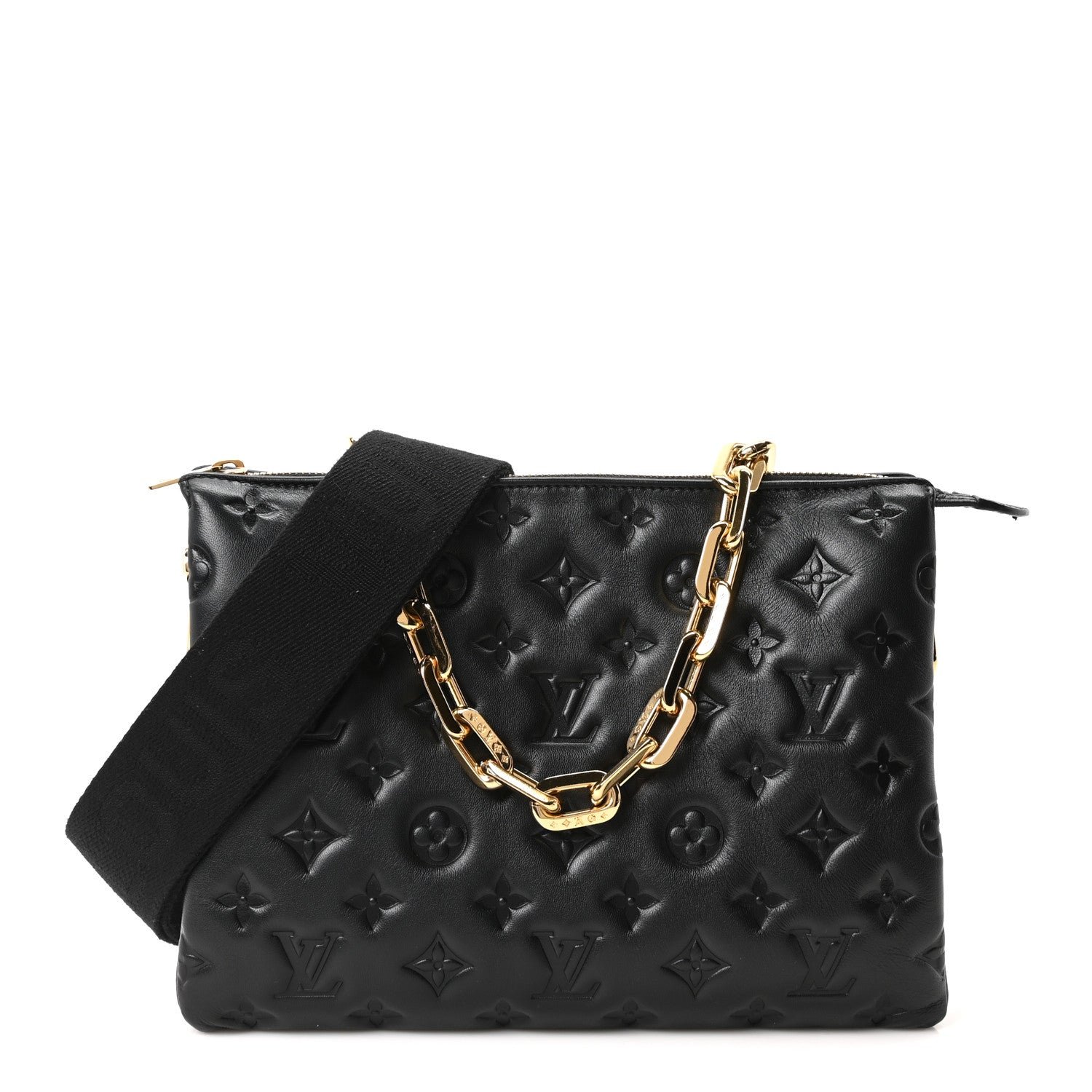 Louis Vuitton Lambskin Embossed Monogram Coussin PM Black