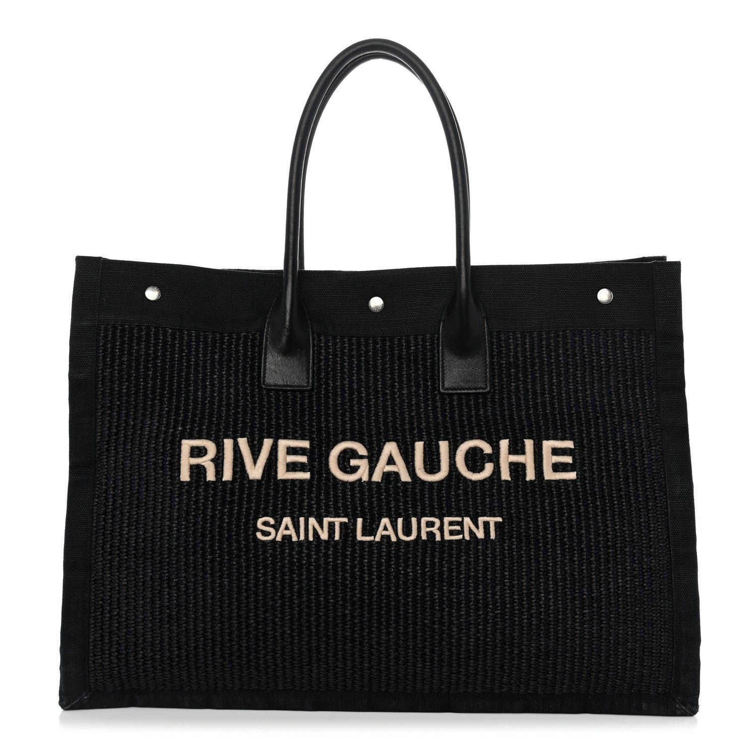Saint Laurent Raffia Linen Calfskin Rive Gauche Tote Black