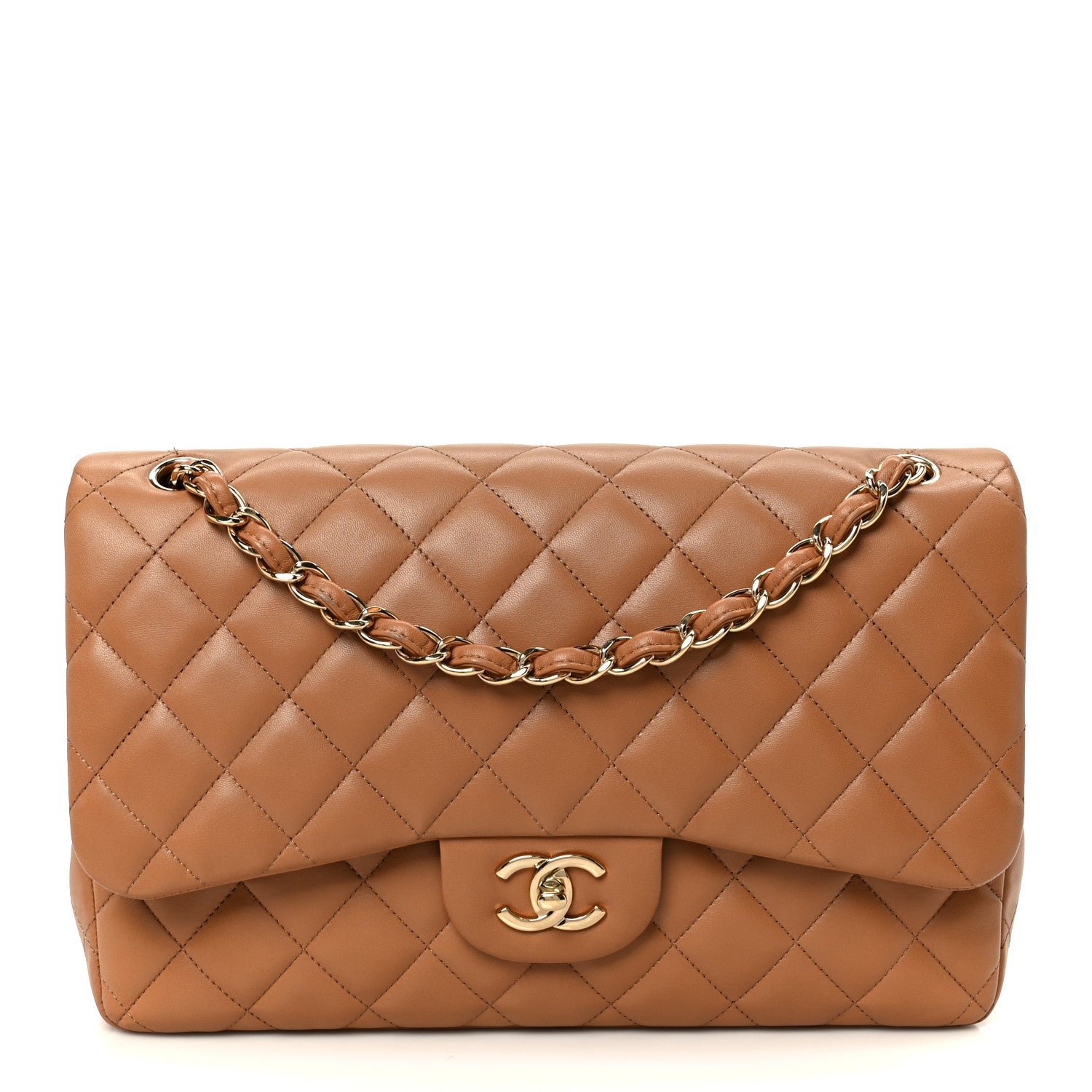 Chanel Lambskin Quilted Jumbo Double Flap Dark Beige