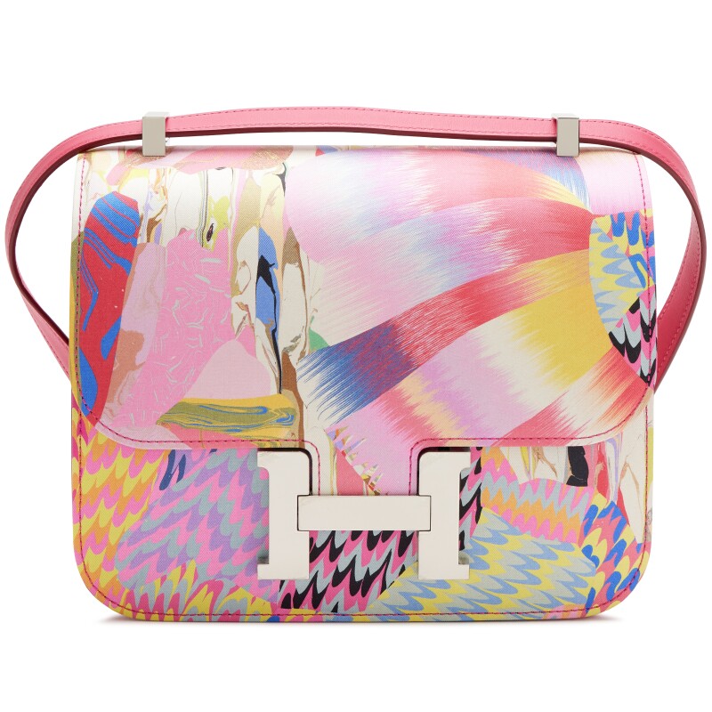 Hermes Limited Edition Rose Mexico Swift and Marble Silk Constance 24 Palladium Hardware, 2021