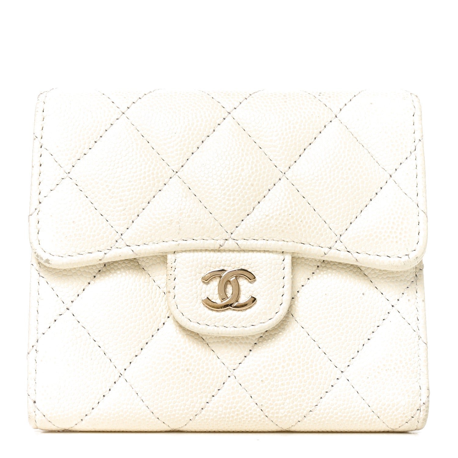Chanel Caviar Quilted Compact Flap Wallet White