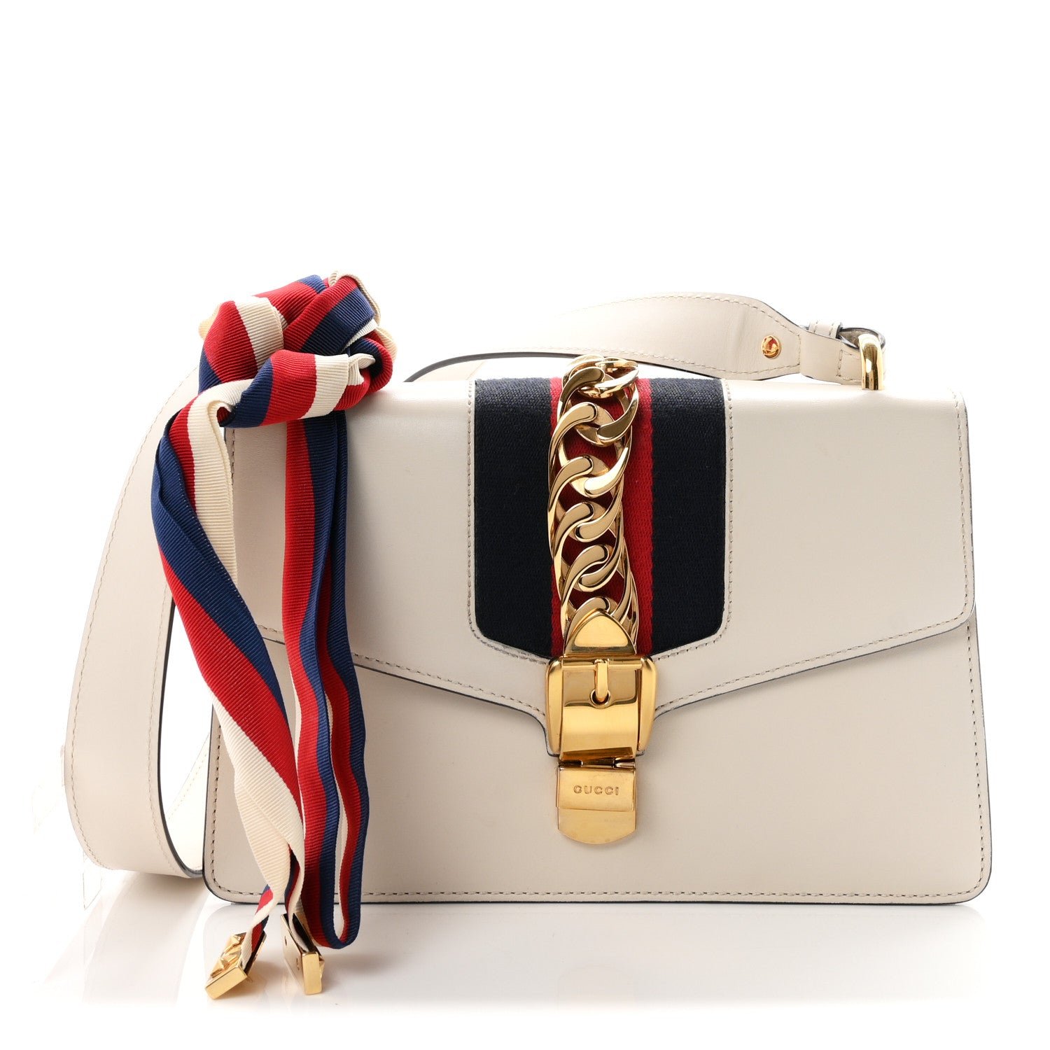 Gucci Calfskin Small Sylvie Shoulder Bag Off White