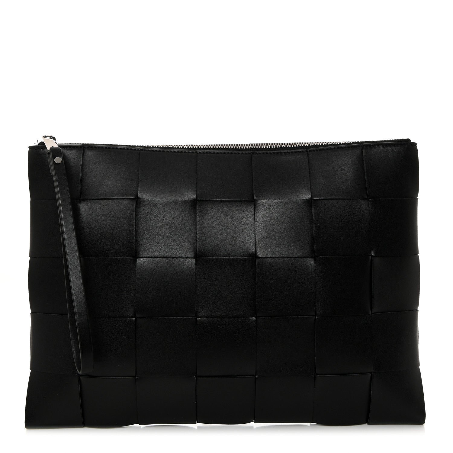 Bottega Veneta Nappa Maxi Intrecciato Medium Cassette Flat Zip Pouch Black