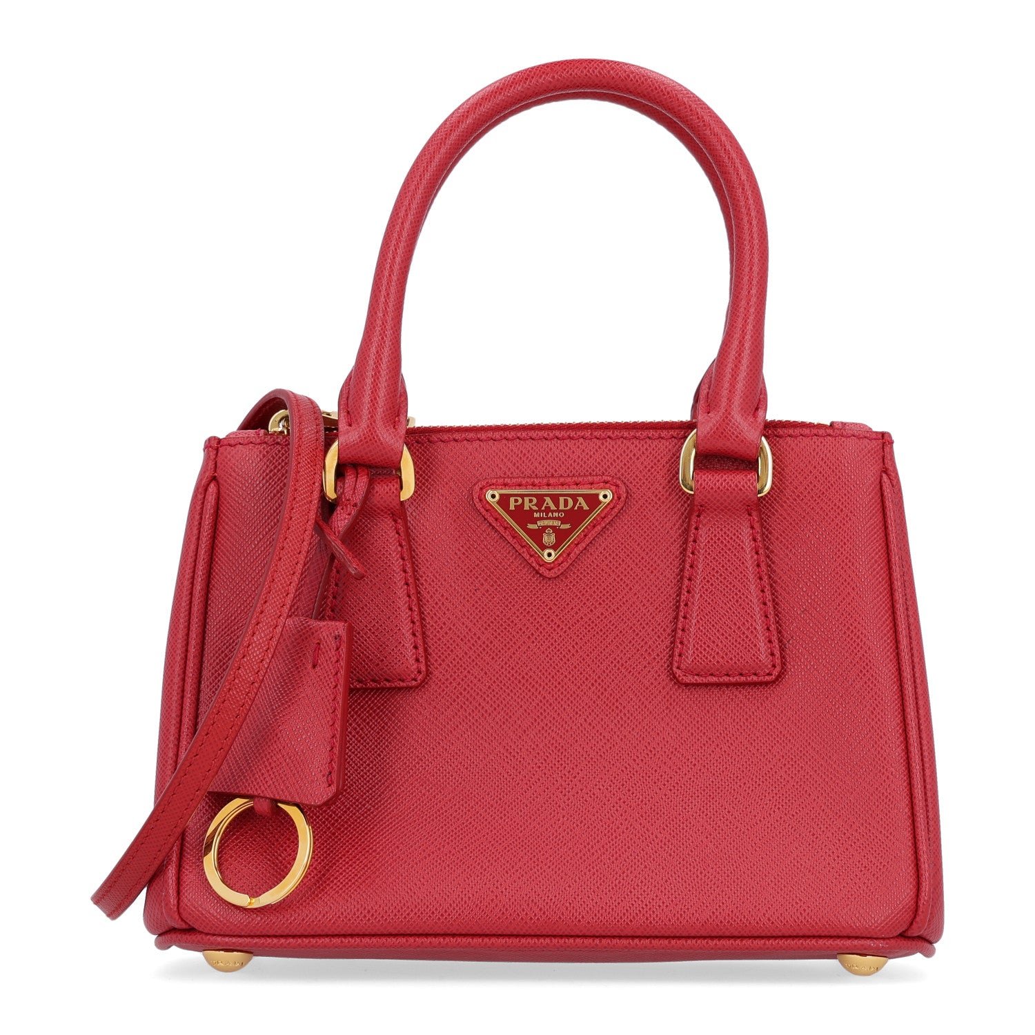 Prada Saffiano Micro Galleria Double Zip Tote Fuoco