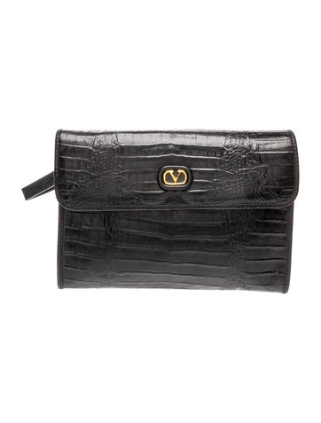 Valentino Embossed Leather Clutch Vintage