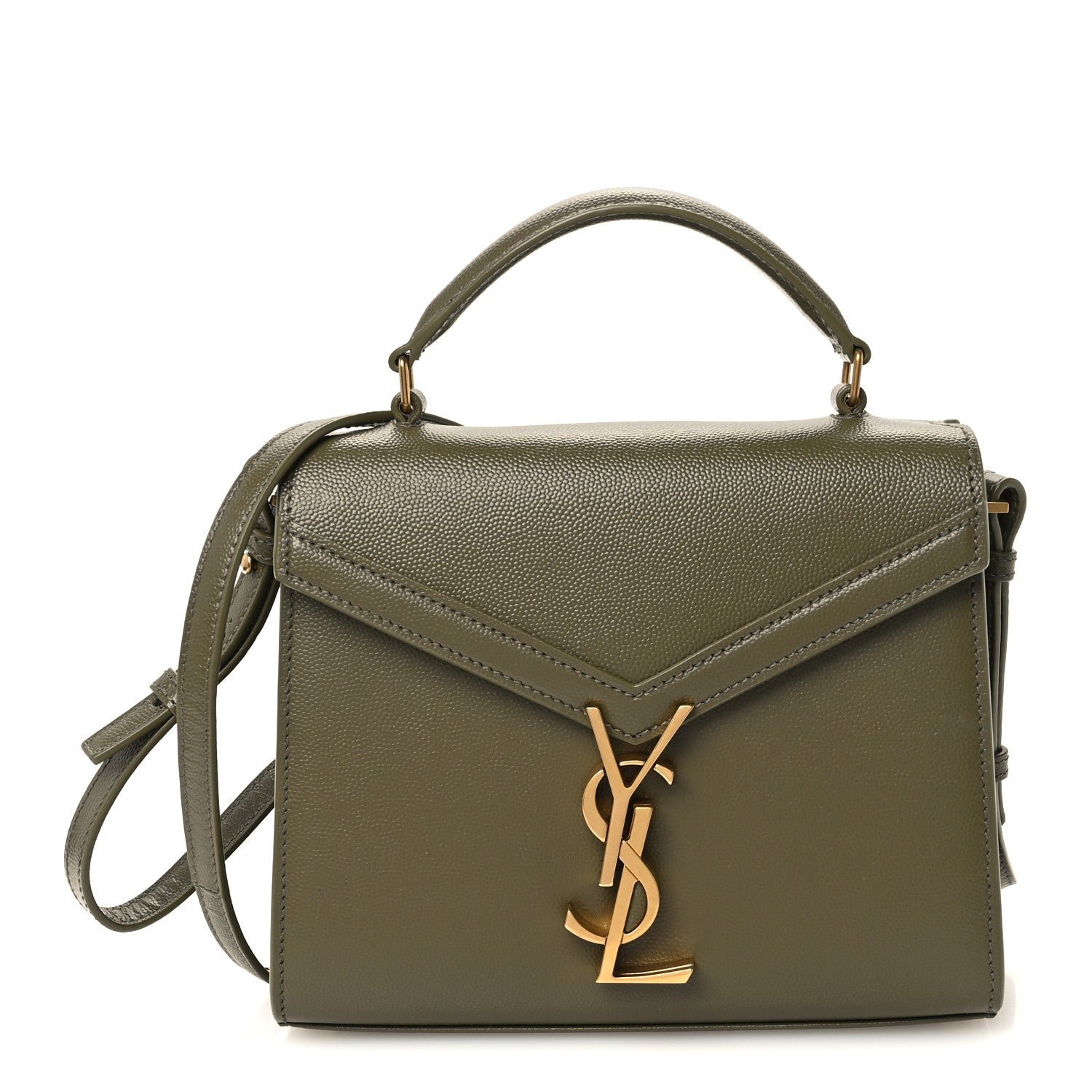 Saint Laurent Grain de Poudre Mini Classic Monogram Cassandra Top Handle Olive