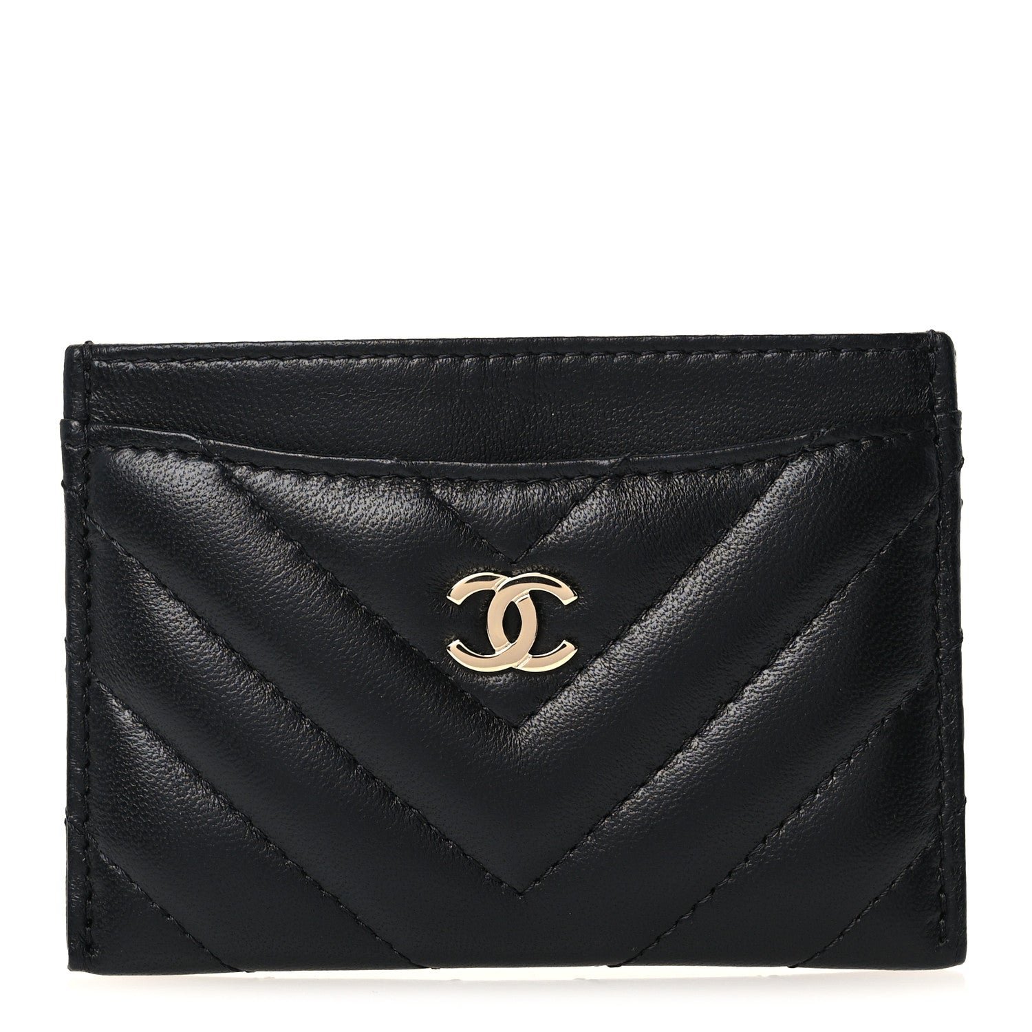 Chanel Lambskin Chevron Quilted Card Holder Black
