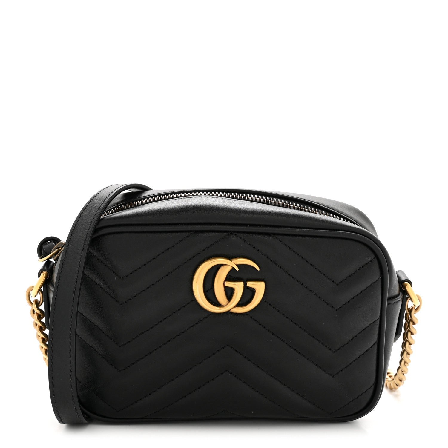 Gucci Gucci Calfskin Matelasse Mini GG Marmont Chain Shoulder Bag Black
