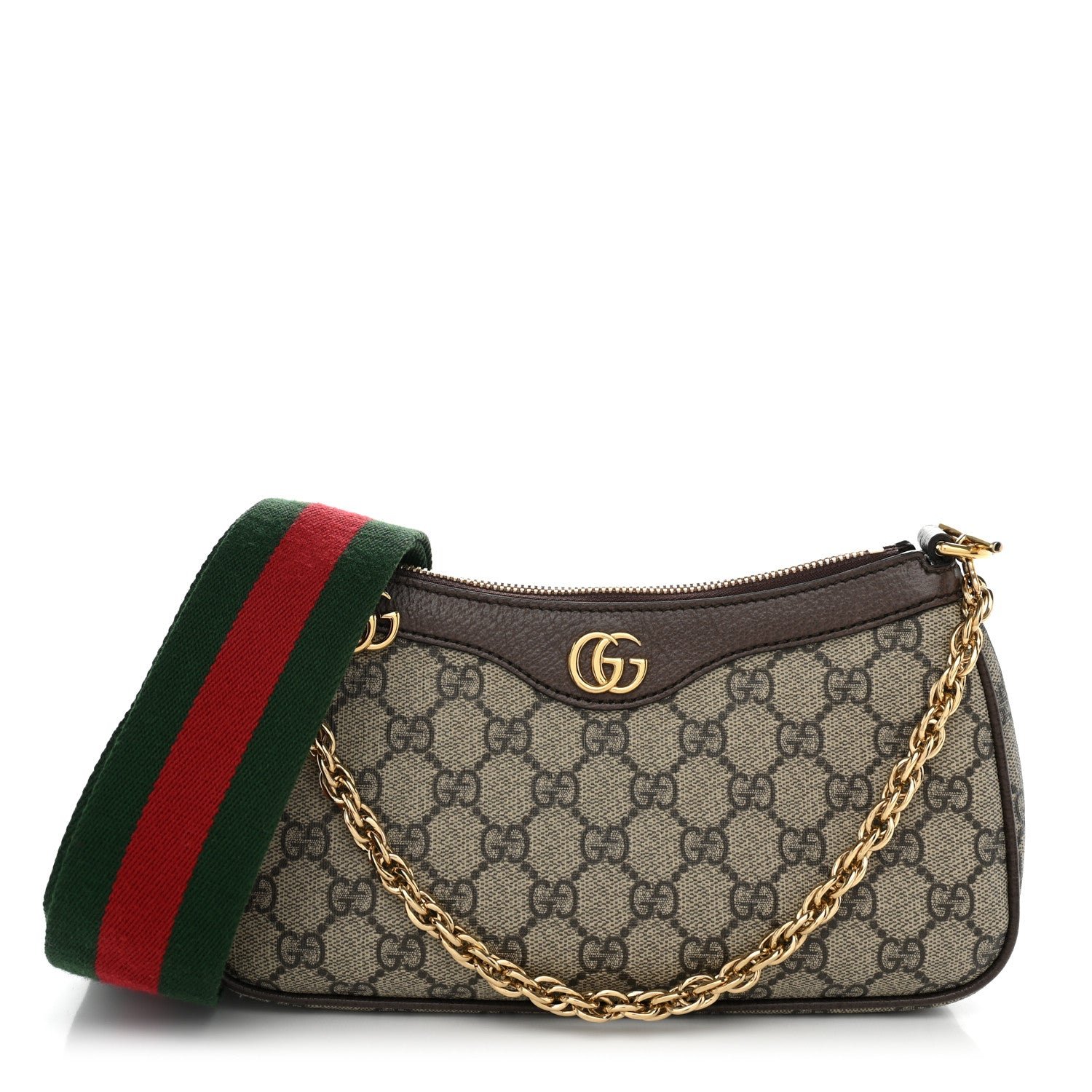 Gucci GG Supreme Monogram Textured Dollar Calfskin Web Small Ophidia GG Handbag Beige Ebony New Acero