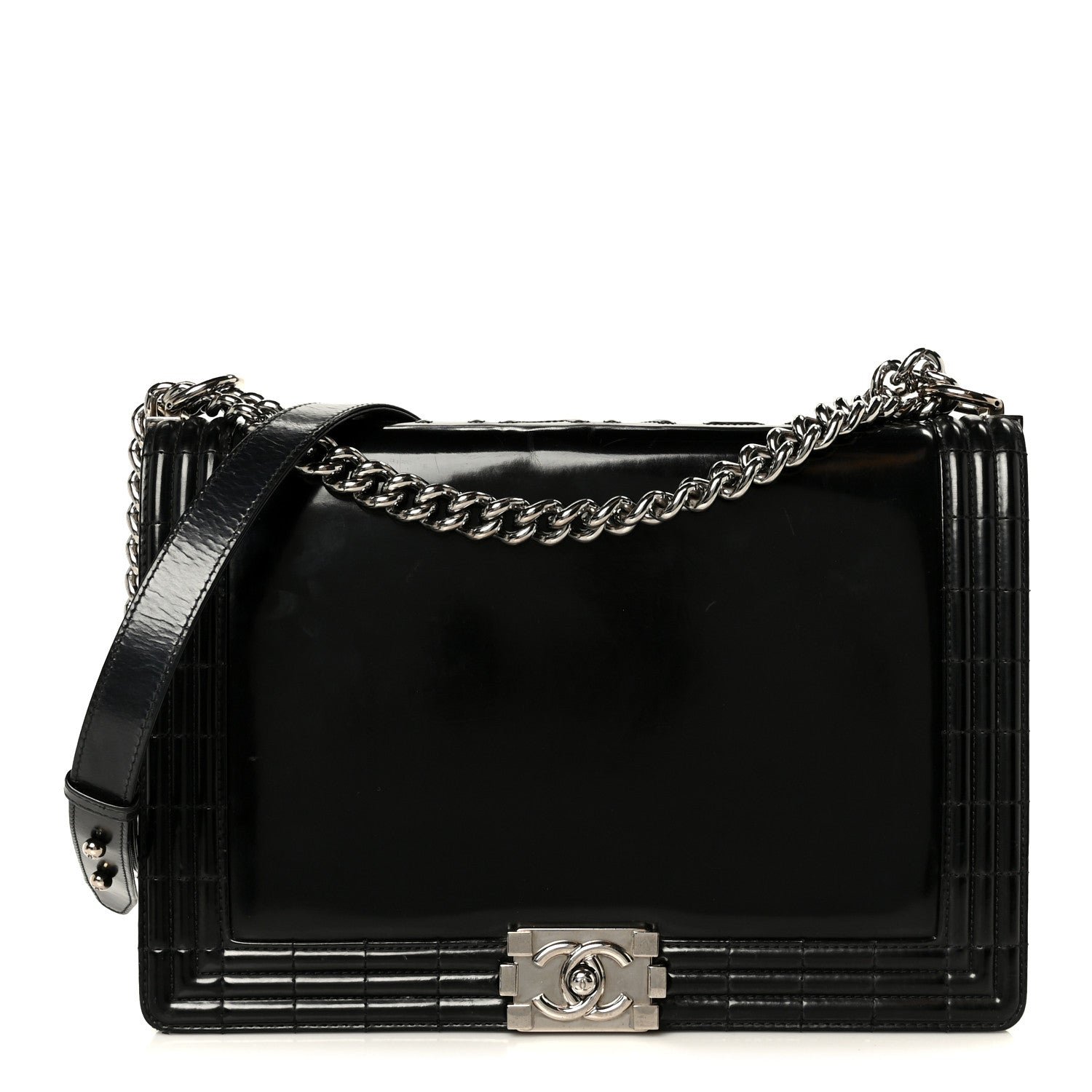 Chanel Patent Medium Boy Reverso Flap Black