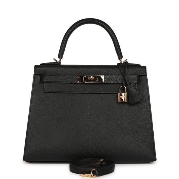 Pre-owned Hermes Special Order (HSS) Kelly Sellier 28 Black Chevre Mysore Permabrass Hardware