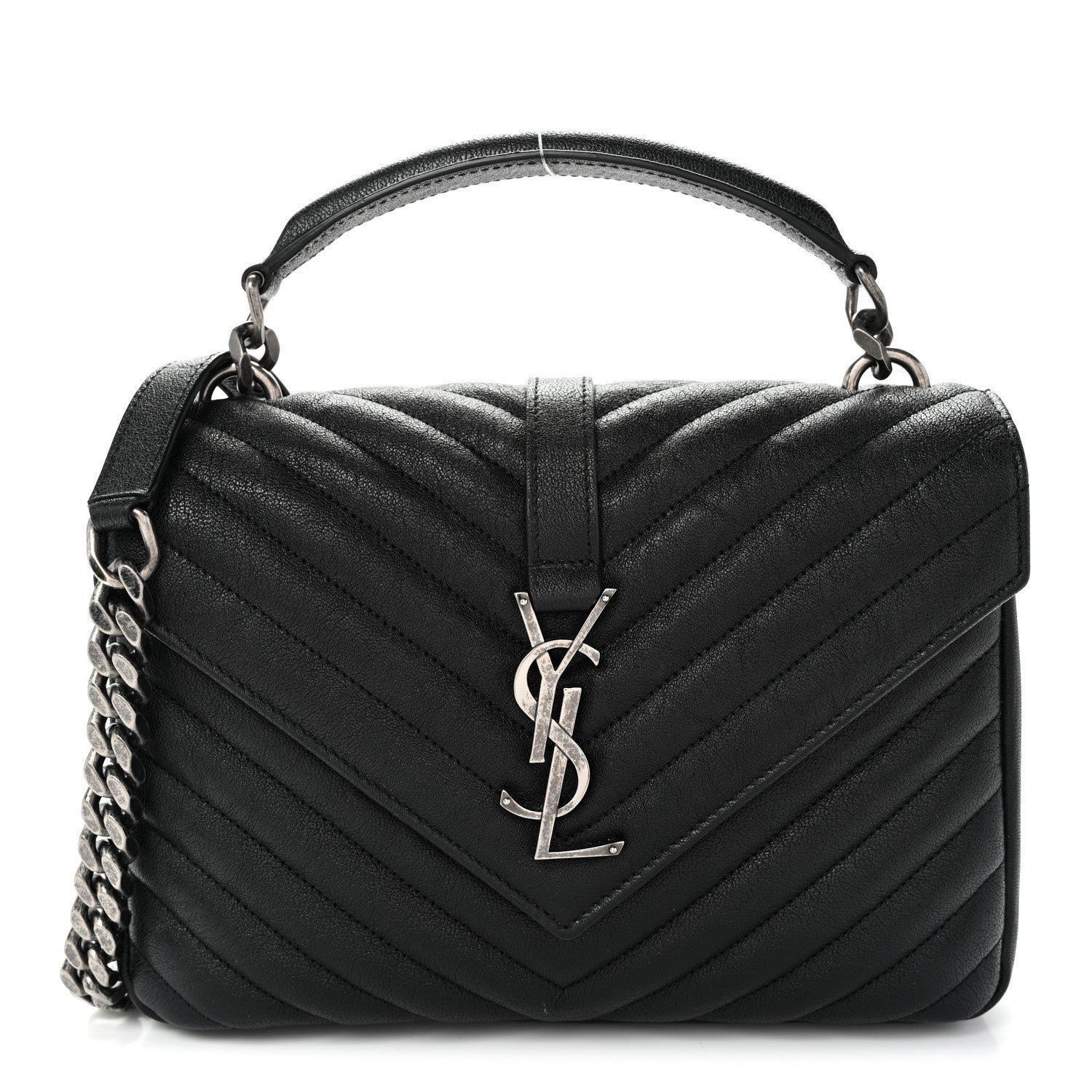 Saint Laurent Sheepskin Matelasse Chevron Monogram Medium College Bag Black