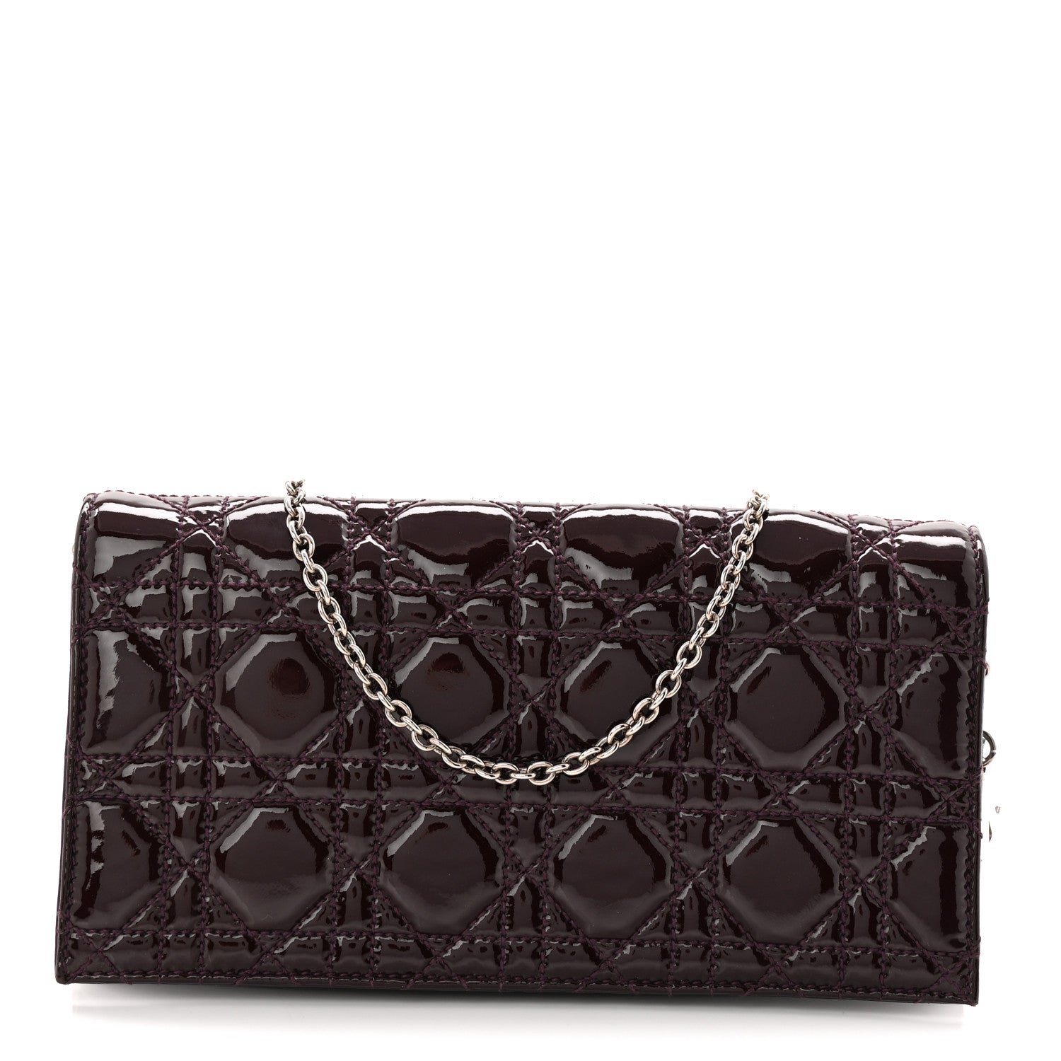Christian Dior Patent Cannage Lady Dior Chain Wallet Purple