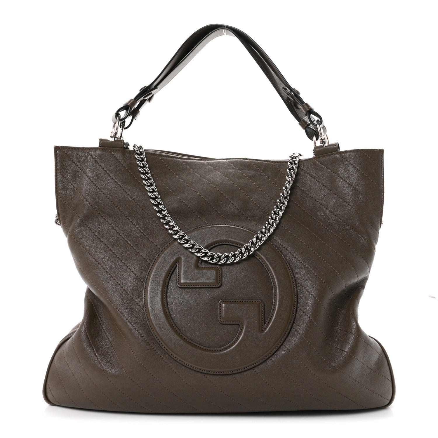 Gucci Sakai Be Green Calfskin Diagonal Stitched Medium Blondie Tote Craclet Brown