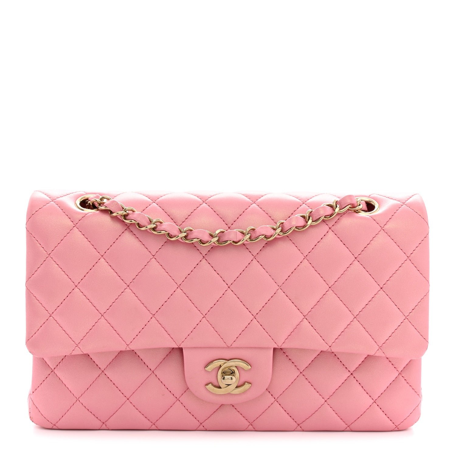 Chanel Iridescent Calfskin Quilted Medium Double Flap Pink